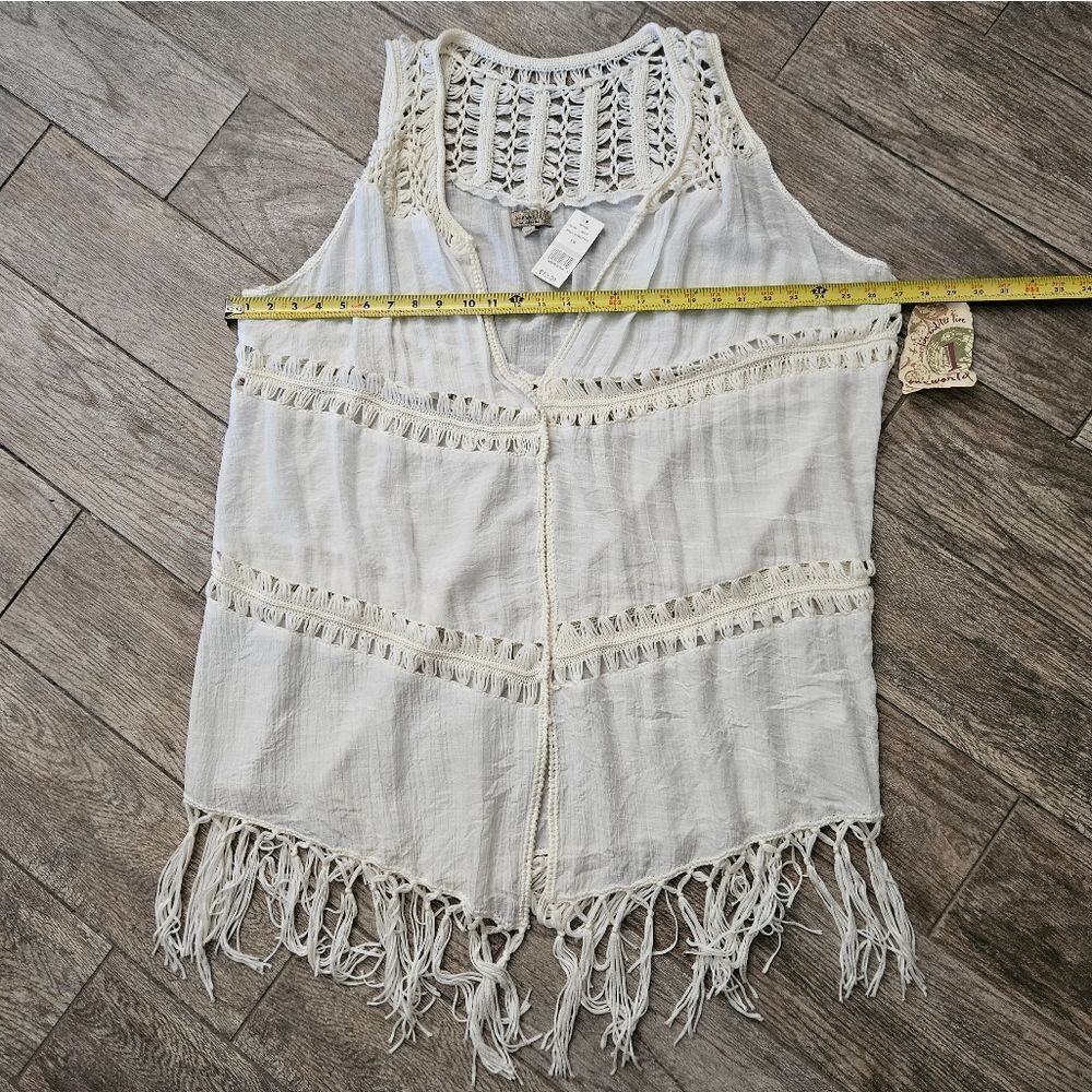 One World Sleeveless Open Front Boho Festival Fringe Shawl Cover Size 1x — image 4 of 8
